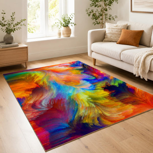 Abstract Ink Area Rugs 3x5ft Modern Style Art Multicolor Paint Background Rug,Colorful Aurora Color Swirl Watercolor Wave Mats,Home Decor Machine Washable Carpet