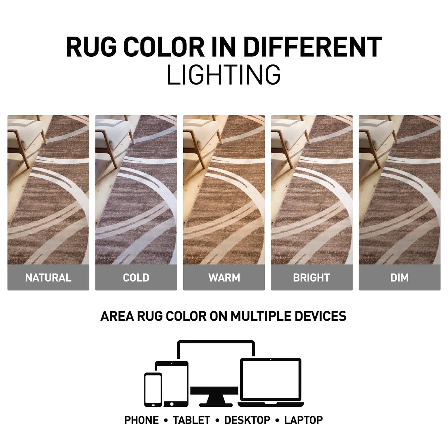 Rugshop Modern Wavy Circles Design Oval Rug, Non-Shedding Carpet for Bedroom, Living Room, or Dining Room, Brown, 5' x 7' Oval