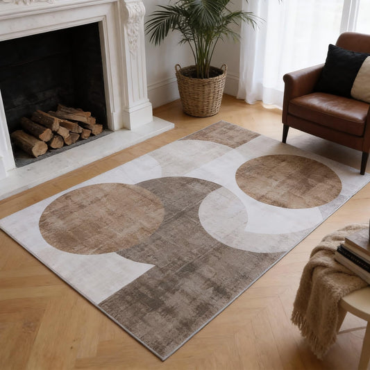 Washable Area Rugs 5'x7' Non-Slip Modern Abstract Soft for Living Room Entryway Bedroom Nursery, Print Pattern, Brown