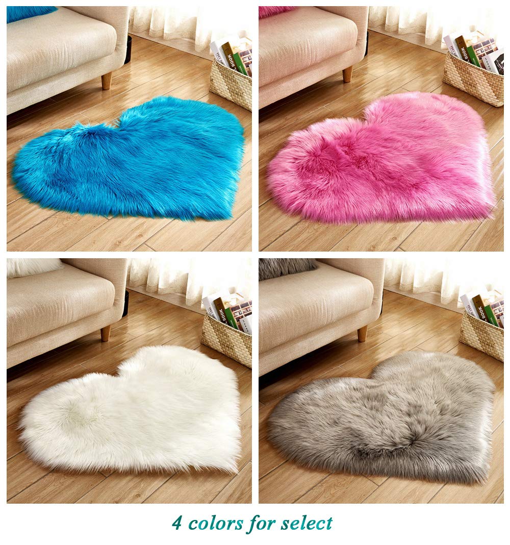 VANILLACHOCOLATE Heart Shaped Soft Faux Sheepskin Fur Area Rugs for Home Sofa Floor Mat Plush, 3ft x 2.2ft (Grey)