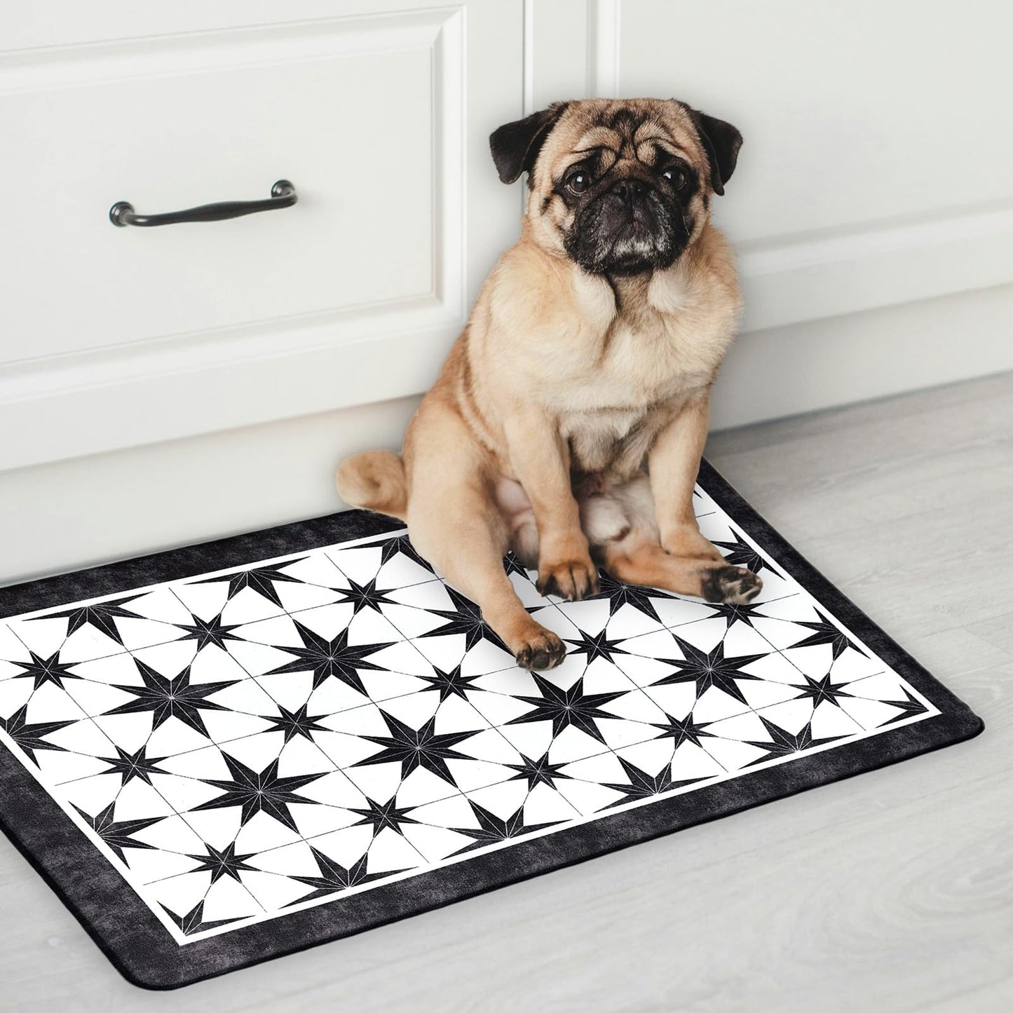 OnesCosy Black Kitchen Rugs Set of 2, Anti Fatigue Mats for Kitchen Floor, Waterproof Cushioned Rug, Non Slip Memory Foam Standing Mat for Sink, Stove, Laundry, Star Tile, 17.3"x27.6"+17.3"x47.2"