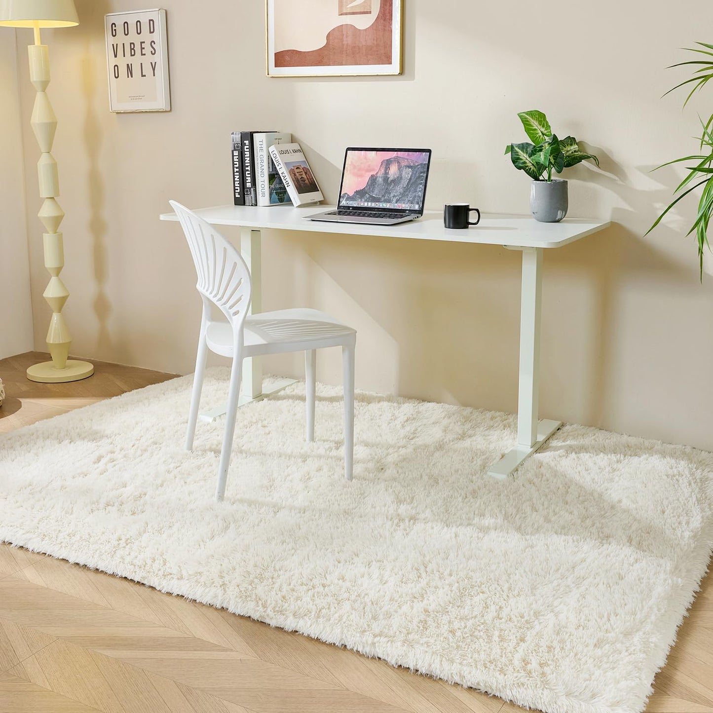 White Fluffy Area Rugs for Bedroom - 5x7 Soft Plush Shag Rug for Living Room Nursery Kids Room - Non Slip Fuzzy Shaggy Floor Carpets for Girls Boys Play Room Dorm Decor,Cream White