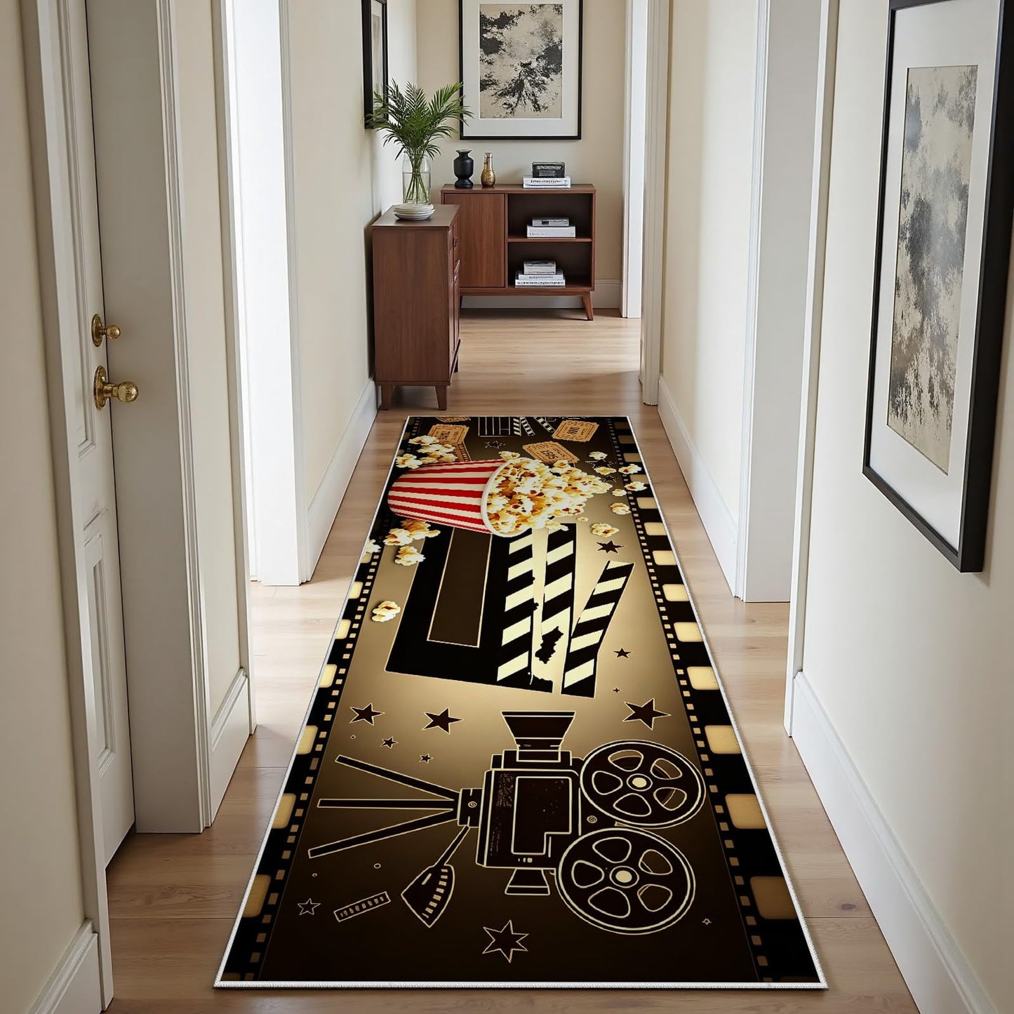 Egljss Movie Theater Rugs 4x10 - Popcorn Rugs for Kitchen, Cinema Clapboard Runner Rug for Hallway, Filmstrip Movie Area Rug Non Slip Washable, Film Popcorn Carpets for Living Room - Theater Decor