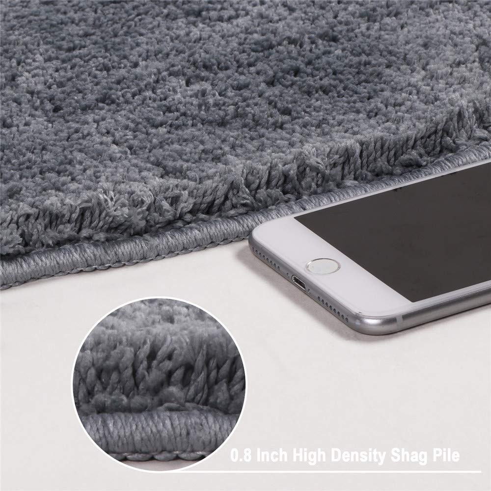 Seavish Luxury Grey Shag Curved Bath Rug, 18 x 30 inch Non Slip Microfiber Soft Absorbent Fanned Shower Mats Washable Bathroom Rug Corner Bath Tub Floor Carpet for Quadrant Shower Stall