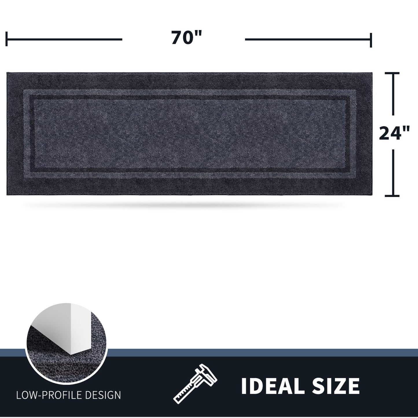 PURRUGS Dirt Trapping Door Mat 24" x 70", Non-Slip Machine Washable Entryway Rug, Entrance Mat, Indoor Front Door Mat, Super Absorbent Entry Rug for Muddy Shoes & Paws, Bluish Grey & Charcoal