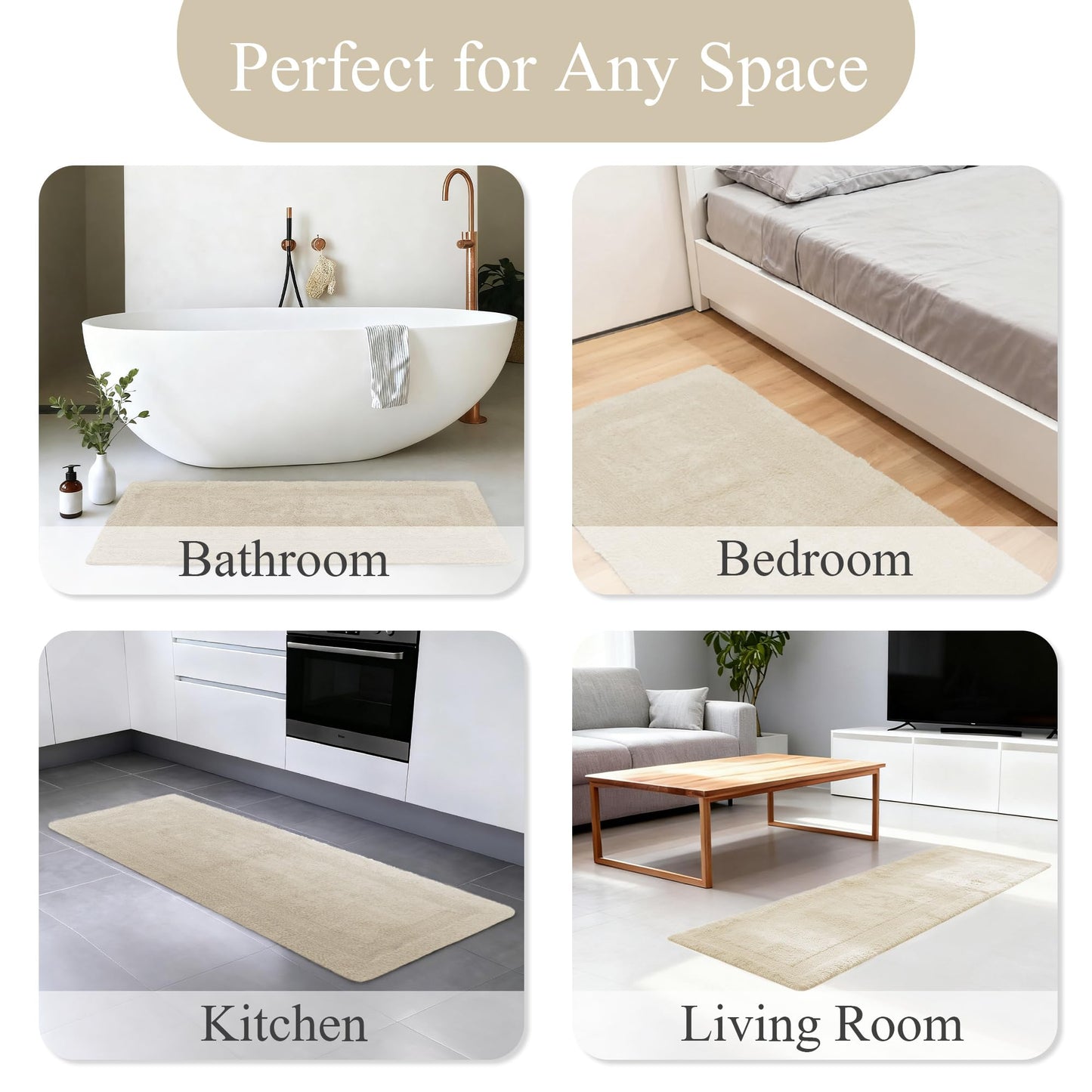 Barossa Design Reversible Cotton Bathroom Runner Rug - 22 x 60 Inch Long Bath Mat Washable & Soft Absorbent, Large Bath Rug for Bathroom Floor, Double Sink Vanity - Beige, 22x60 XL