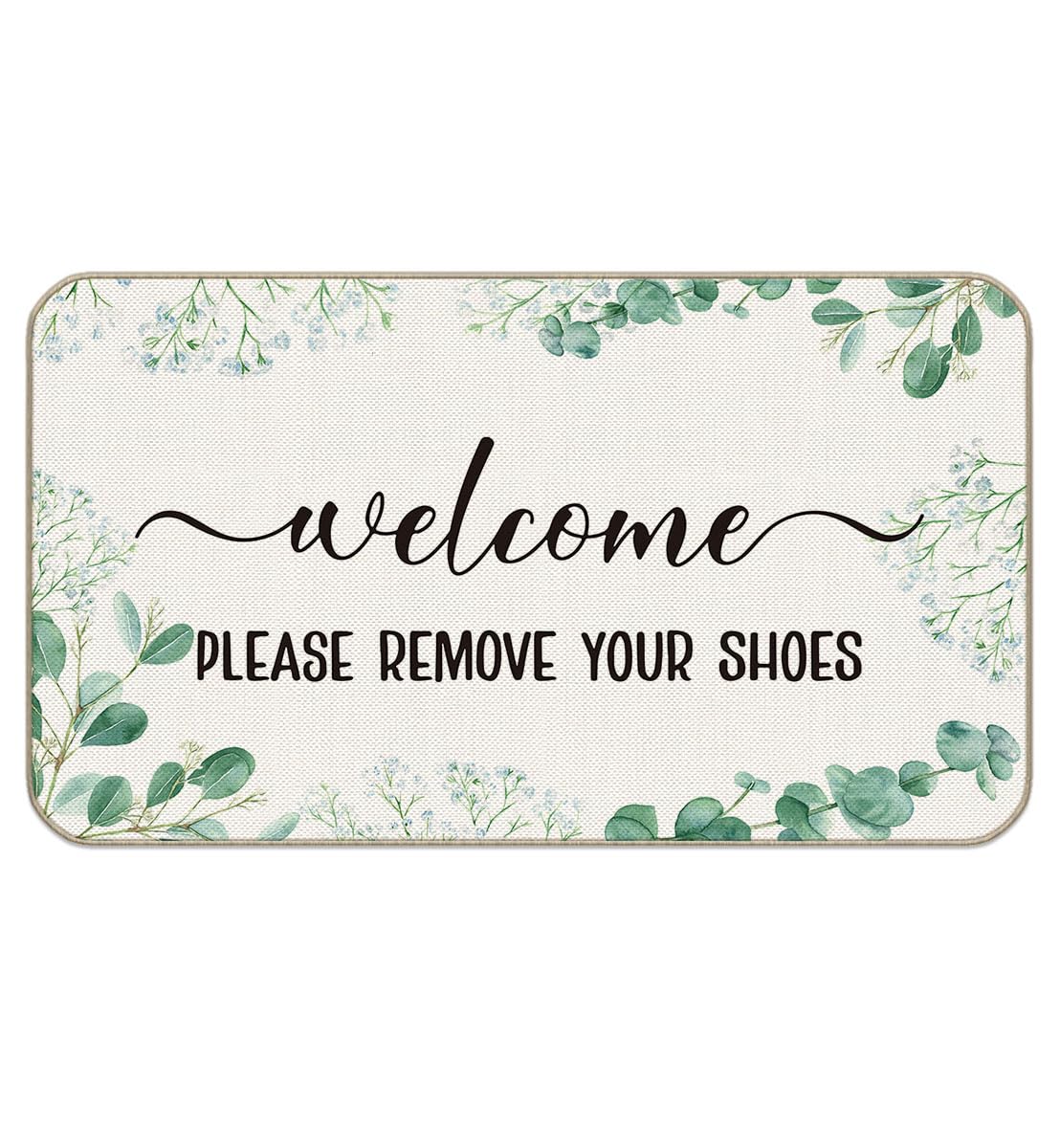huester Welcome Please Remove Your Shoes Door Mat,17"X30" Decorative Home Indoor Outdoor Patio Entry Rug Front Door Mat,Botanical Plant Eucalyptus Leaves Welcome Mat Decor,Housewarming Gift