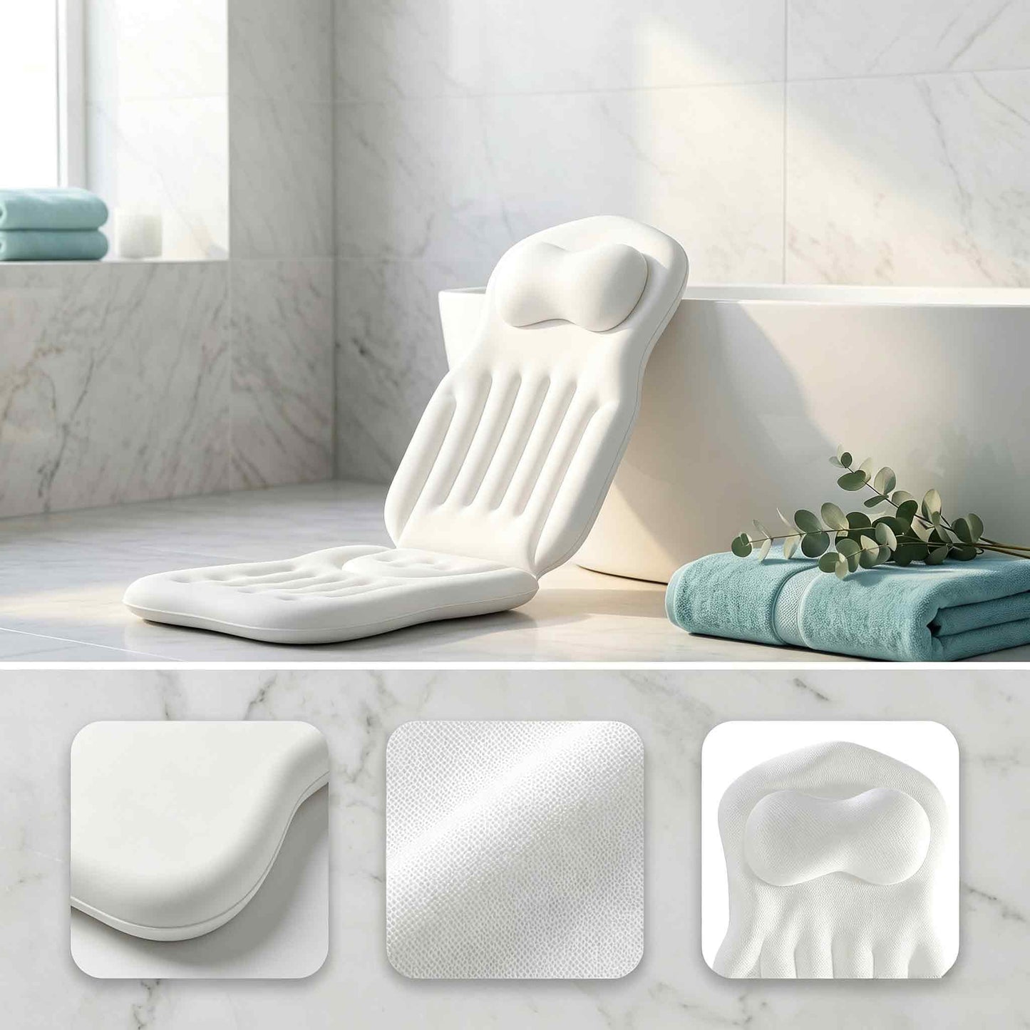 RWUSX Bath Pillows for Tub Full Body, Luxury Bathtub Pillow Cushion, Bubble Bath Mat for Tub Spa