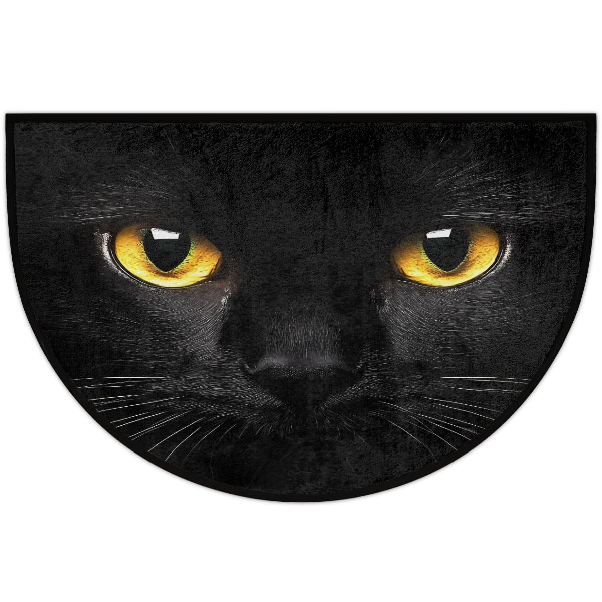 AUUXVA Black Cat Animal Eyes Half Round Door Mat Indoor Entrance, Cat Kitten Non Slip Absorbent Doormats, 24 x 36 Wear Resistant Semi Circle Floor Mats Area Rugs for Home Kitchen Patio