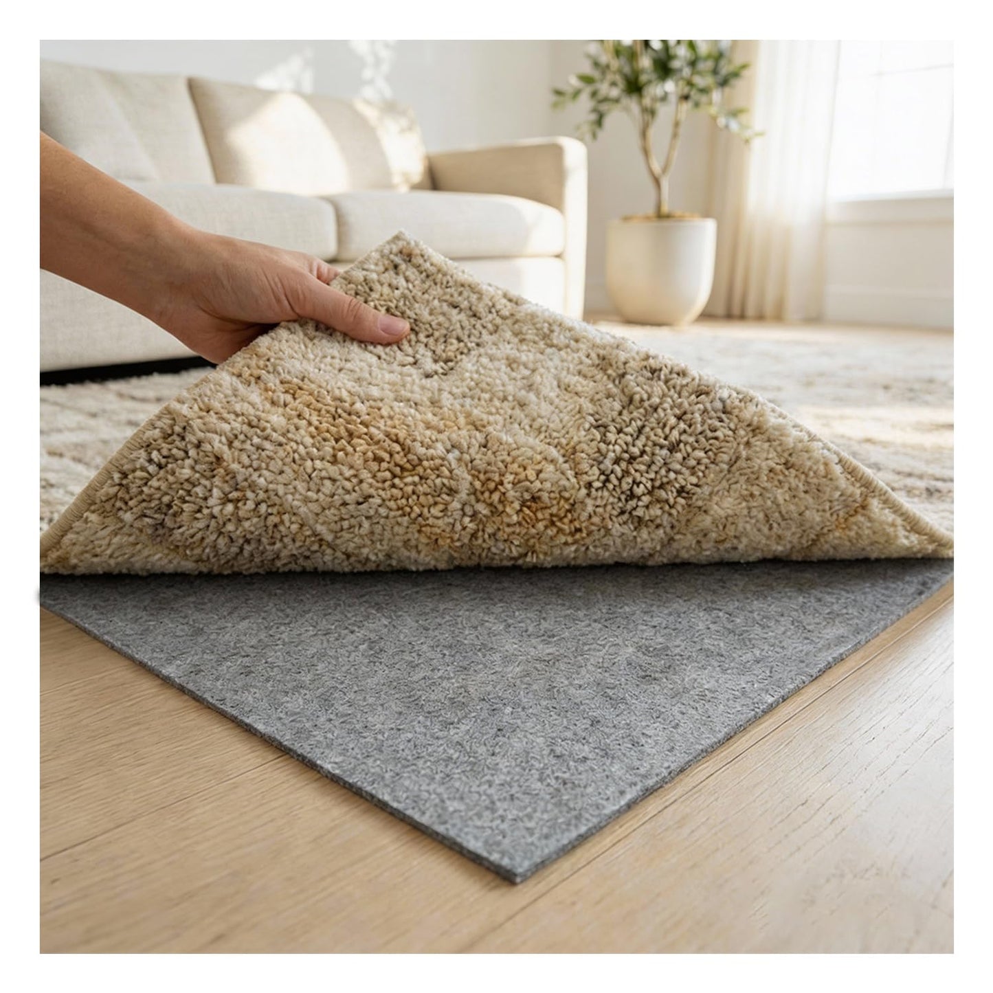 COMFYPAD Felt Rug Pad with Gripper Dots, 2x3 Ft Non-Slip Rug Underpad with PVC Backing, 1/6" Thick Cushioned Carpet Pad Gripper for Hardwood Floors, Vinyl & Tile, Under Rug Padding Floor Protection
