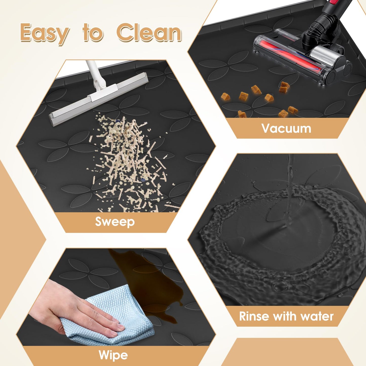 Cat Litter Mat, Large 34" x 22" Litter Box Mat, Waterproof Silicone Litter Mat for Litter Box, Non-Slip, Easy to Clean (Black)