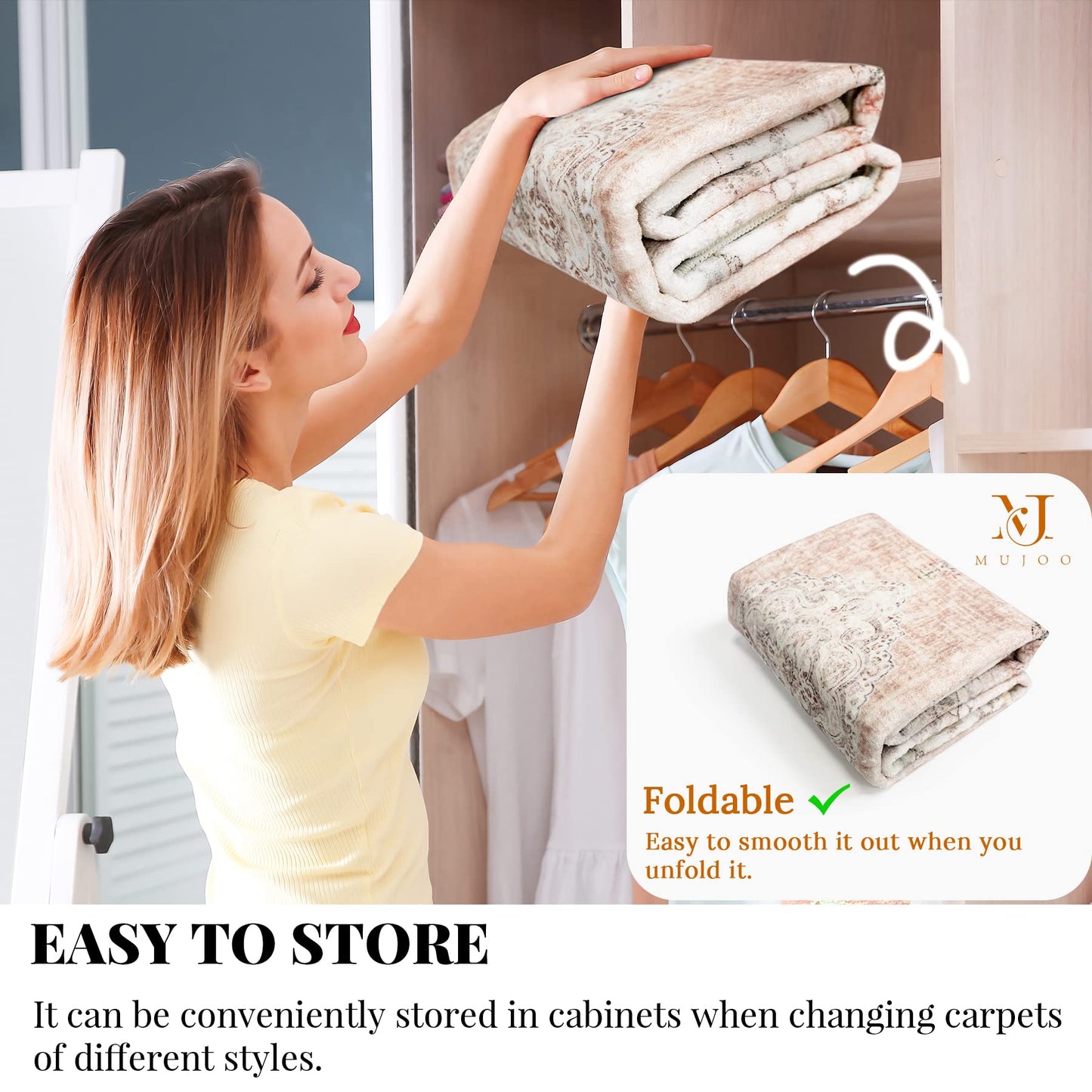 MUJOO Boho Area Rug 3'x5' Machine Washable, Pink Small Non Slip Area Rugs for Entryway Bedroom Bedside Kitchen Hallway Living Room Laundry Room Indoor Mat Soft Low-Pile Floral.
