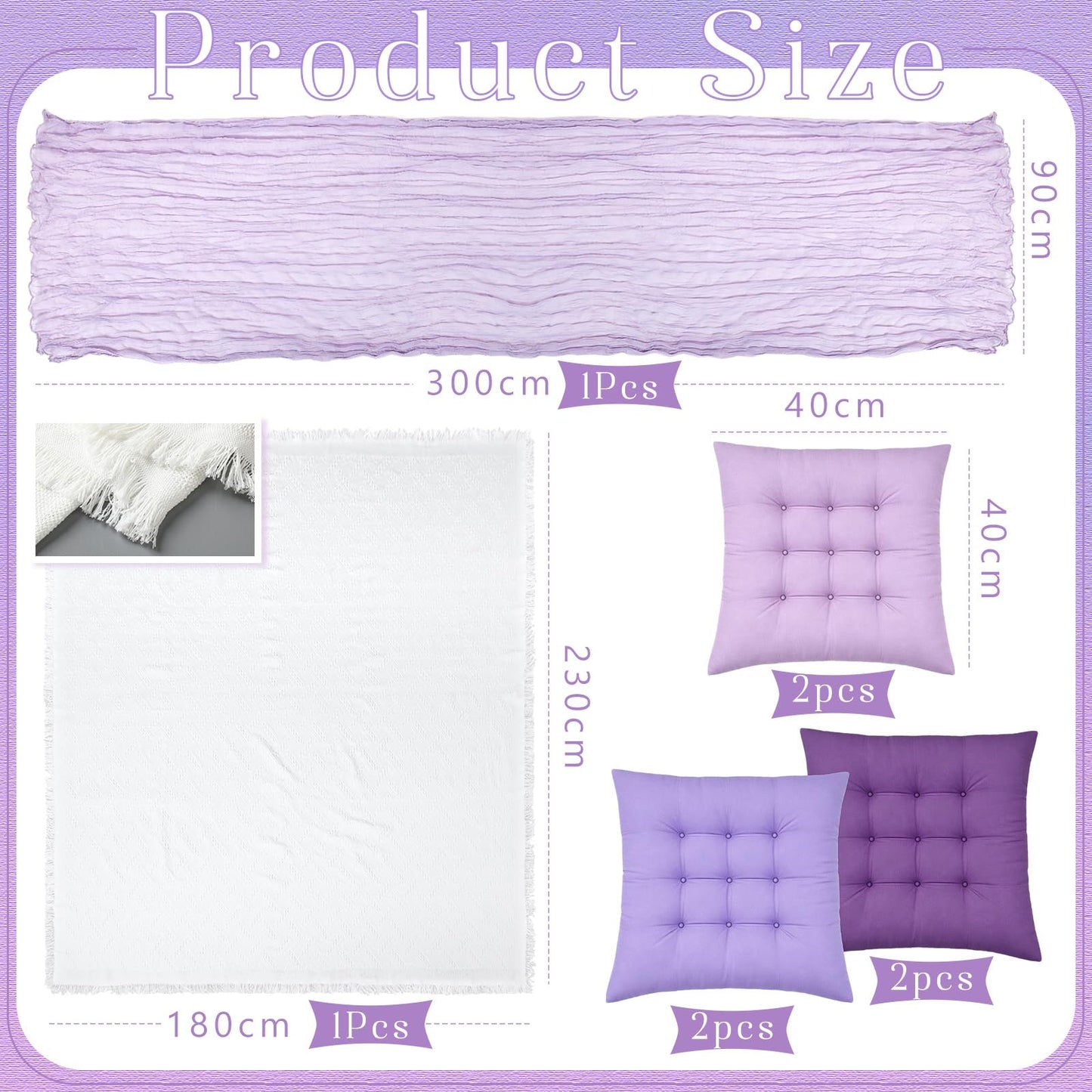 Hillsuren 8 Pcs Fit for 6 People 91 x 71'' Extra Large Outdoor Picnic Blanket with Purple Table Runner and Floor Pillow Cushion Fit for 6 People Picnic Wedding Birthday Baby Shower Backyard Decor