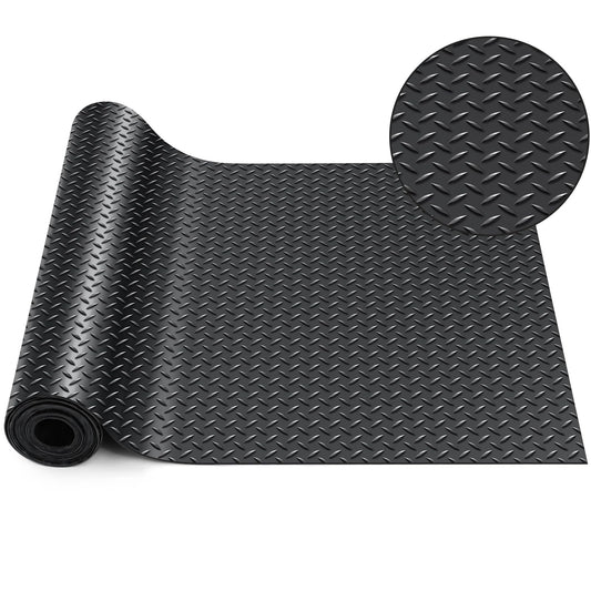 Breling 16 in x 20 ft Rubber Diamond Plate Rolls Garage Floor Mat for Under Car, Heavy Duty Flooring Rug for Trailers Garage, PVC Water/Stain Outside Stall Resistant Parking Rv Tool(Black)