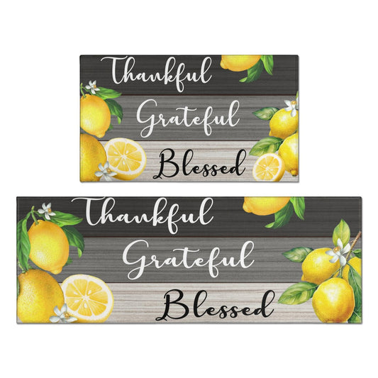 Ghroiep 2 Piece Lemon Kitchen Decor Rugs Set, Farmhouse Country Kitchen Rugs and Mats Non Skid Washable Absorbent Microfiber Kitchen Accessories Decoration Floor Mats 17"x47"+17"x30"