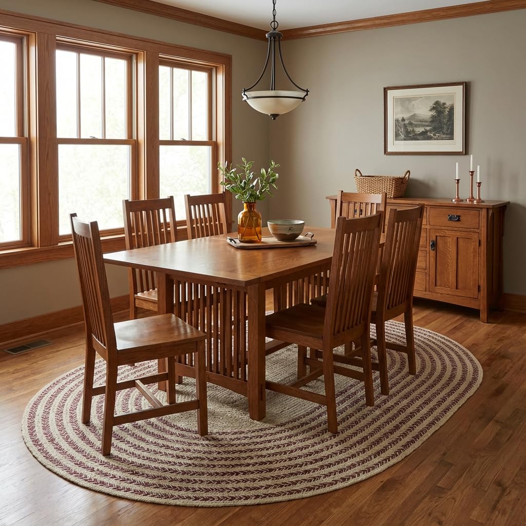 Cotton Braided Rug - 5' x 7' Beige and Burgundy Oval Woven Farmhouse Rug for Living Room - Braided Minimalist Rugs for Bedroom - Rustic Primitive Rugs for Dining Room