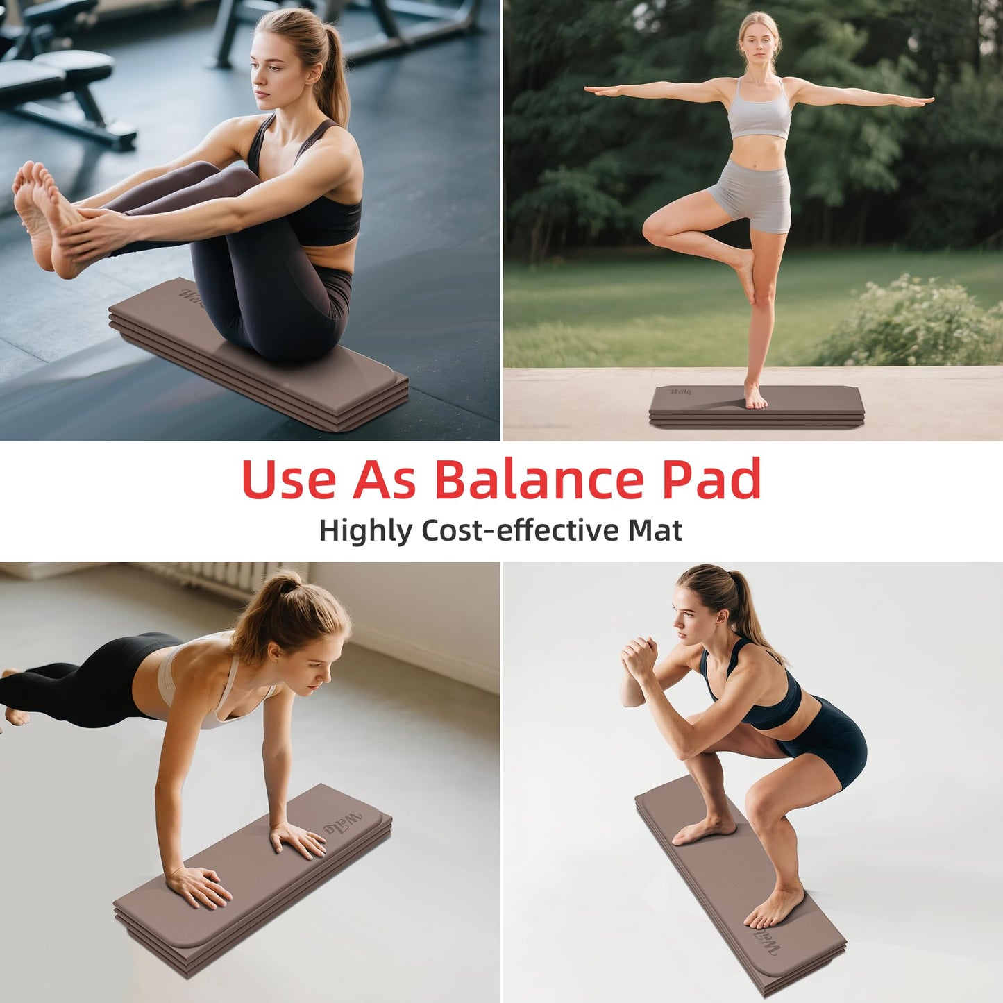 Extra Large 75"x32" Foldable Yoga Mat, Durable Non-Slip TPE Fitness Mat for Yoga, Pilates, Floor Workouts, 7-Fold Portable for Home Gym & Travel (6mm Thick)(Brown)