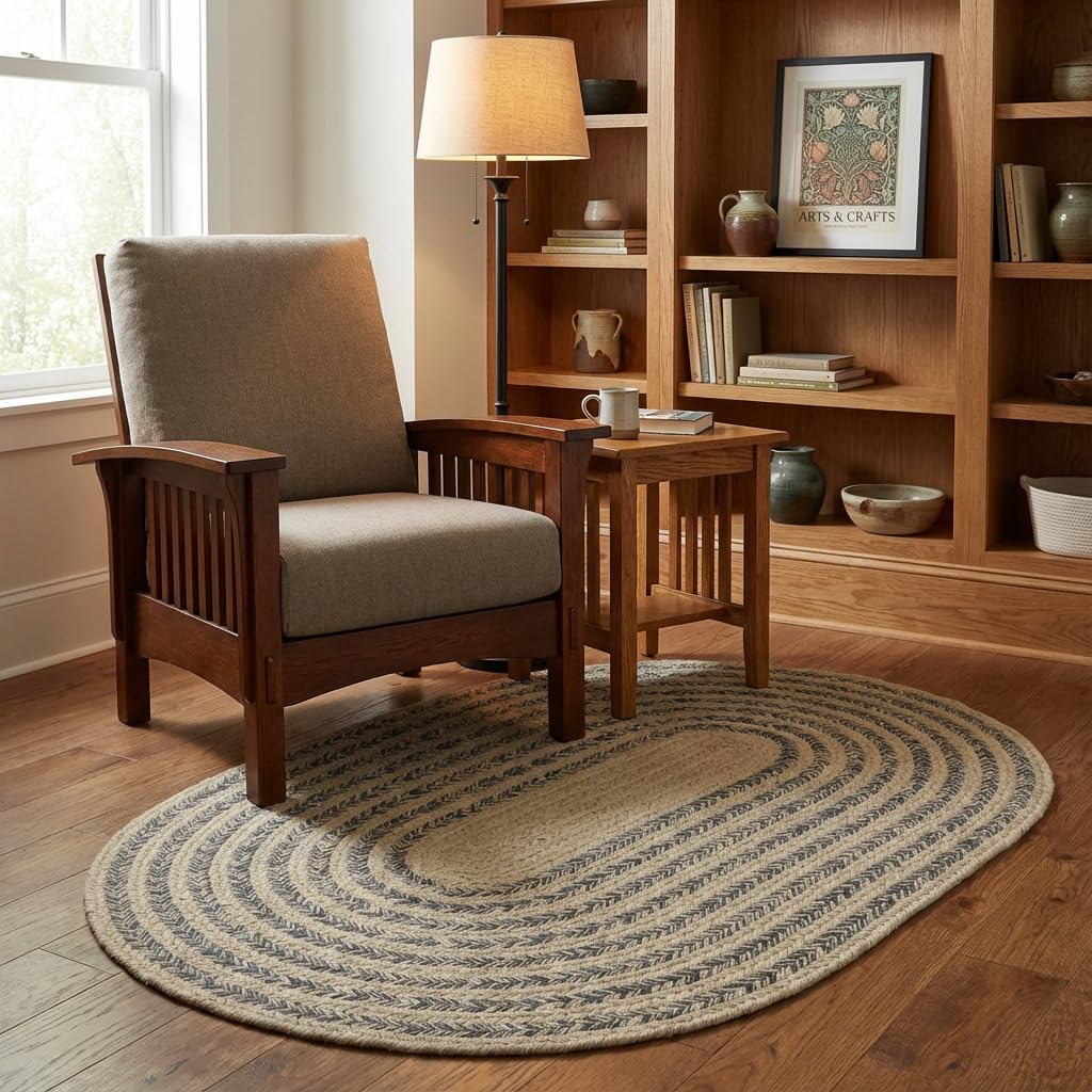 Cotton Braided Rug - 3' X 5' Beige and Charcoal Oval Woven Farmhouse Rug for Kitchen - Braided Minimalist Rugs for Entryway - Rustic Primitive Rugs for Bedside