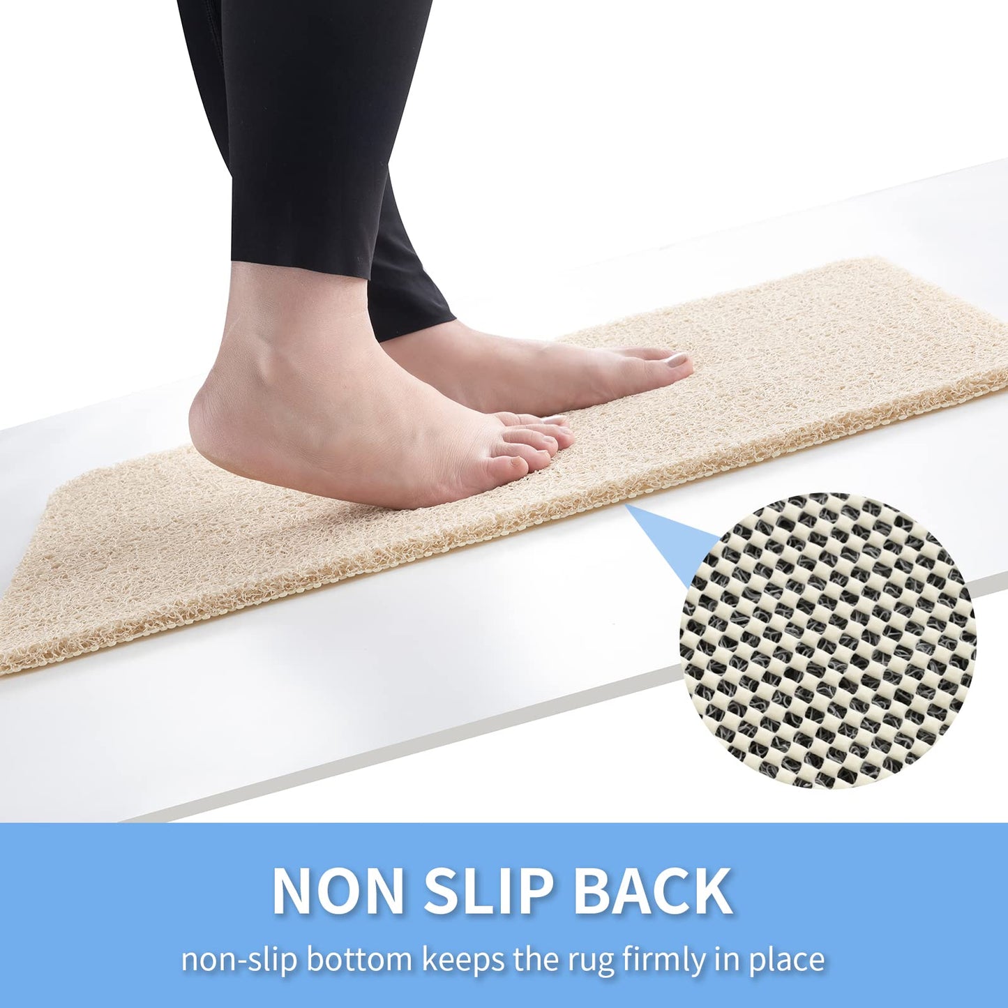 Hargiis Non Slip Bathtub Mat, Foot Scrubber Anti Slip Fast Drying Shower Mat for Tub, Floor,Bathroom, Home, Kitchen, Hotel, Beige, 24x16 Inches