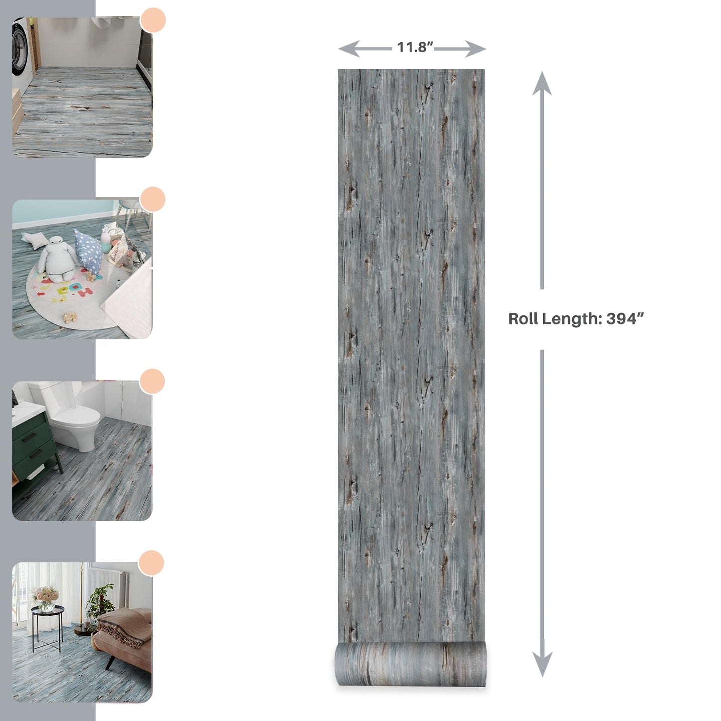 Peel and Stick Floor Tile - 11.8" X 394" Vinyl Flooring Roll, Wood Grain Textured with Waterproof, Slip-Resistant - for Bathroom, Rv
