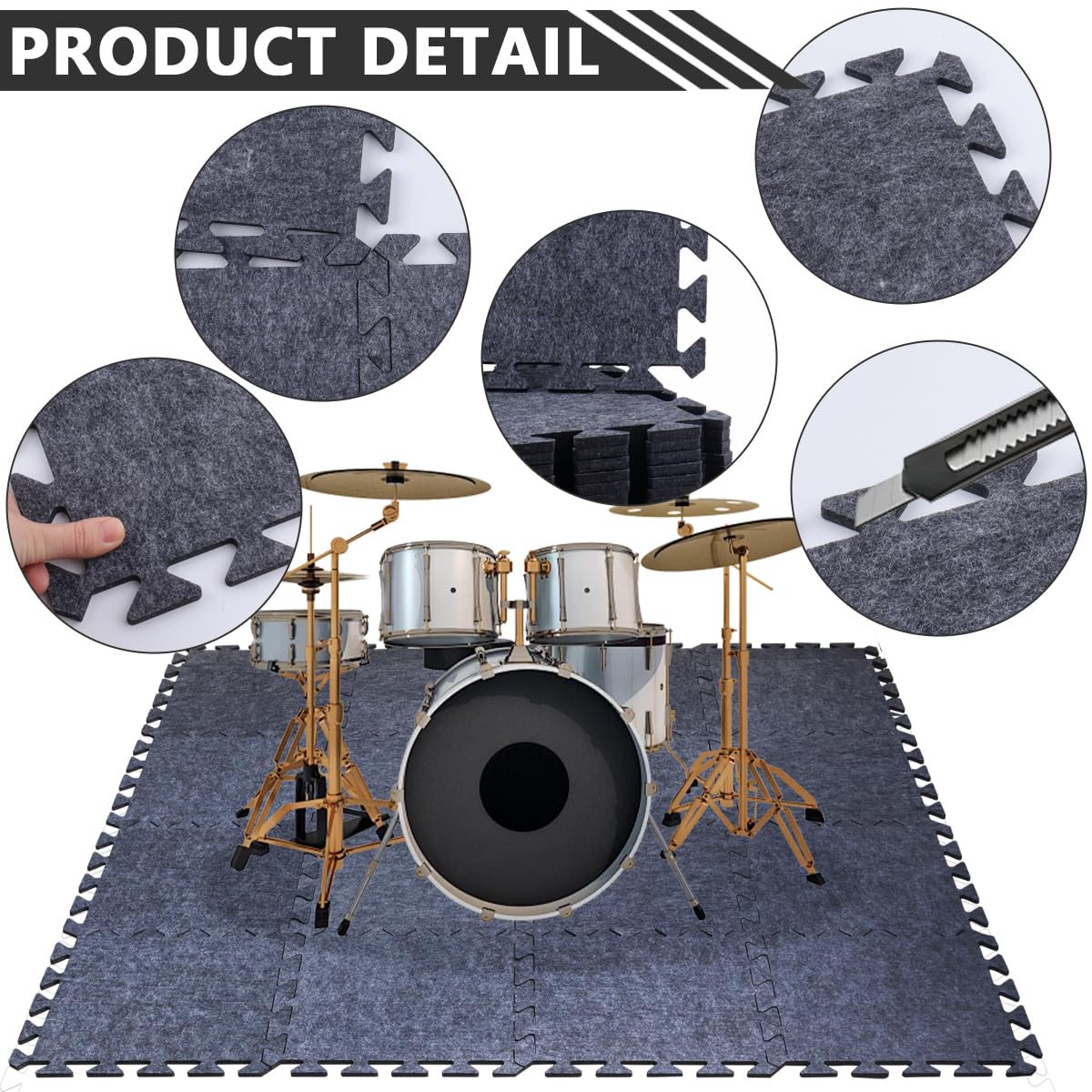 16 Pieces Thick Sound Absorbing Interlocking Floor Mats, High Density Piano Carpet Drum Rug, Non-Slip Anti Vibration Soundproof Pads Acoustic Blankets for Music Studio