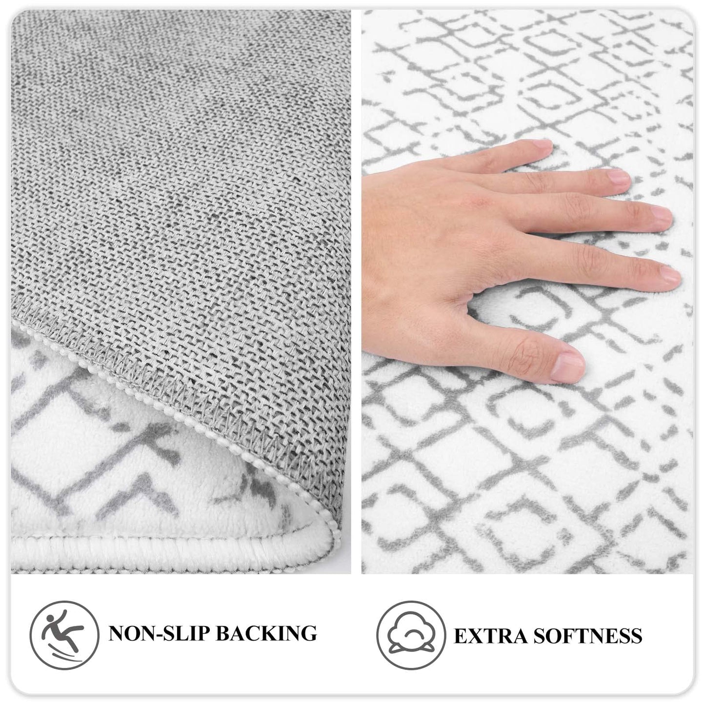 Lahome Moroccan Washable Runner Rug - 2x6 Non-Slip Throw Hallway Rug Runner Ultra-Thin Soft Kitchen Laundry Room White Print Distressed Carpet for Entryway Bathroom Living Room Hana
