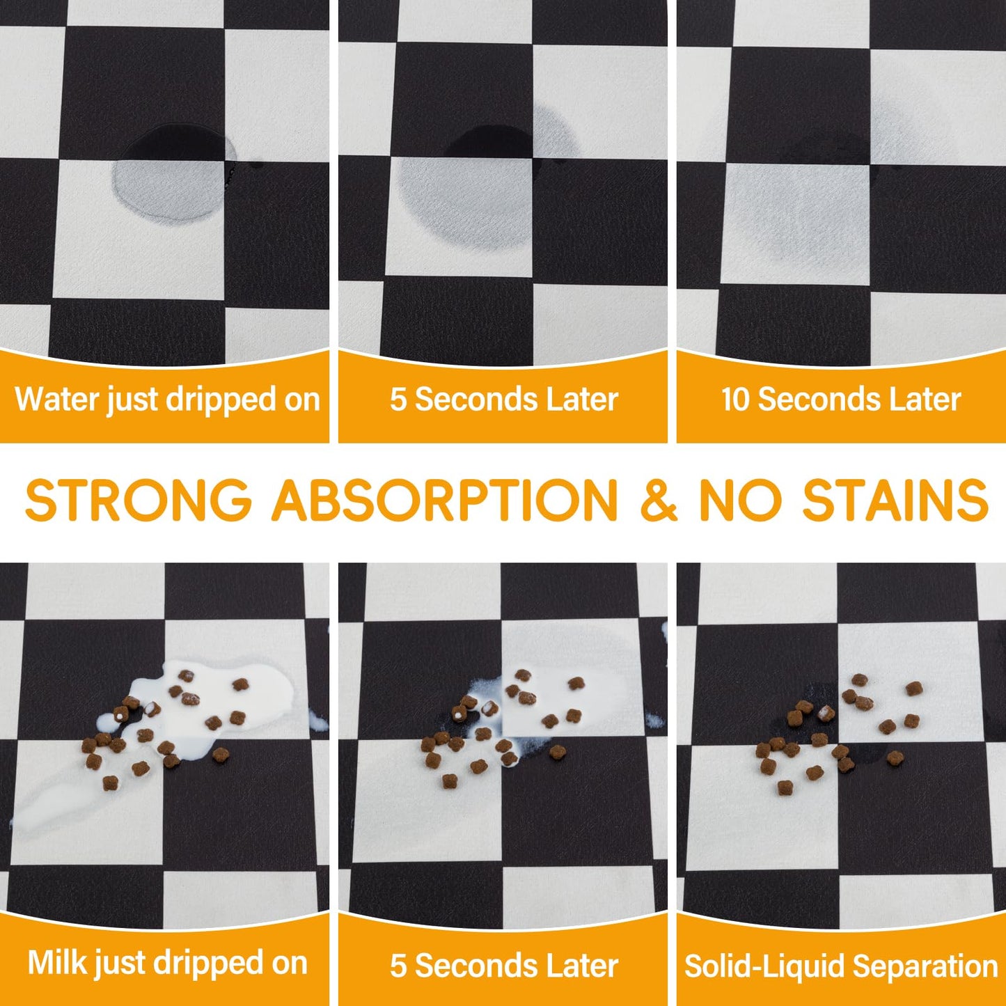 Focysep Absorbent Checkered Dog Food Mat, Leakproof Quick-Dry Pet Feeding Mat Cat Food Mat 24" x 16"Black for Food & Water Bowls, Easy-Clean Pet Bowl Mat for Dogs & Cats, Kitchen, Home or RV Use