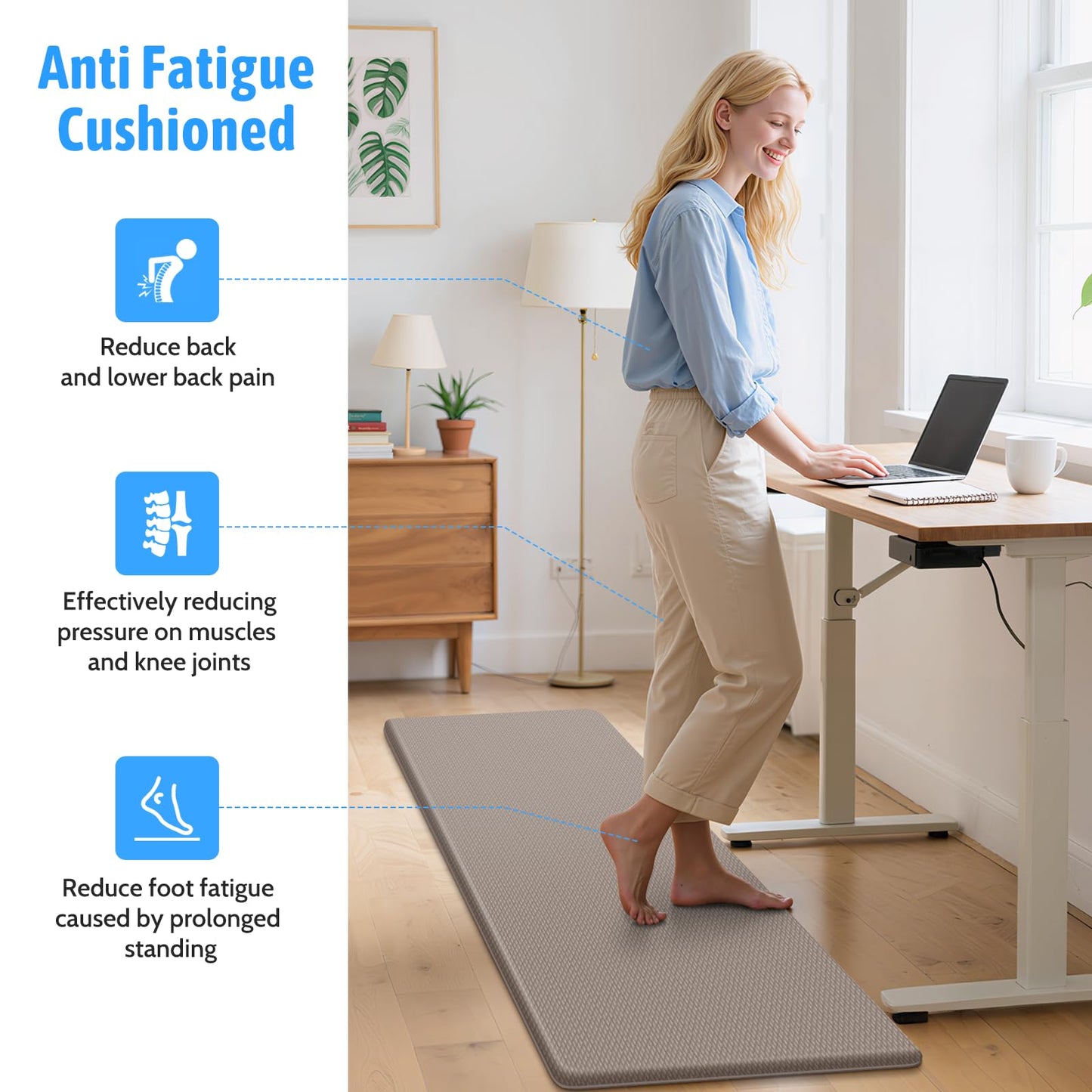 StepLively Kitchen Mat, 2 PCS Kitchen Rugs, Cushioned Kitchen Mats for Floor, Anti Fatigue Kitchen Rug Set, Non-Skid Standing Mat for Kitchen, Office, Sink, 17.3"×30"+17.3"×47", Khaki