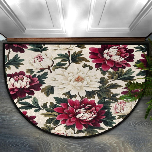 Floral Half Round Door Mat Soft Non Slip Semi Circle Bath Rug with TPR Backing,Vintage Peony Flower Welcome Doormat Entryway Rugs for Front Door Living Room Bathroom,36x24IN