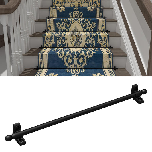 Solid Brass Stair Rods for Carpet Runners Set of 5, Black Stair Runner Rods for Fixed Stair Carpet, 36 inch Oval Finial Carpet Runner Rods