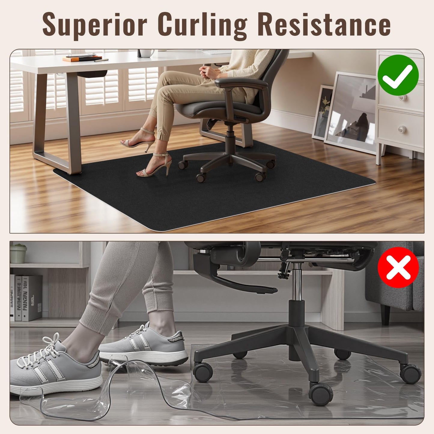 Sycoodeal Office Chair Mat for Hardwood Floor,Slip Resistant Floor Mat for Office Computer Gaming Chair,Heavy Duty Floor Protector for Rolling Chairs,Easy to Clean,Black(40"x48")