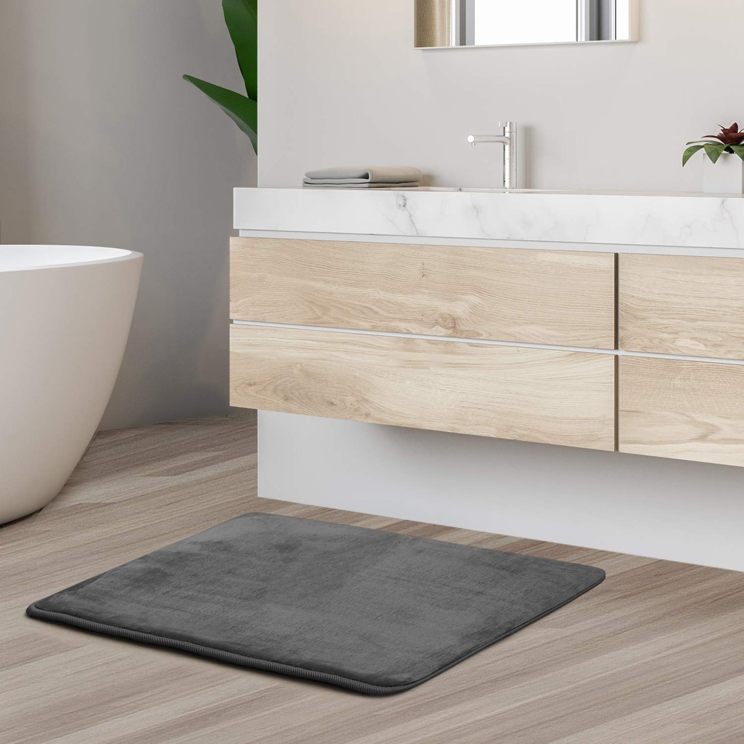Clara Clark Bathroom Rugs, Ultra Soft Plush Bath Mat for Bathroom, Non-Slip, Velvet Memory Foam Bath Rugs, 17 x 24, Solid Grey