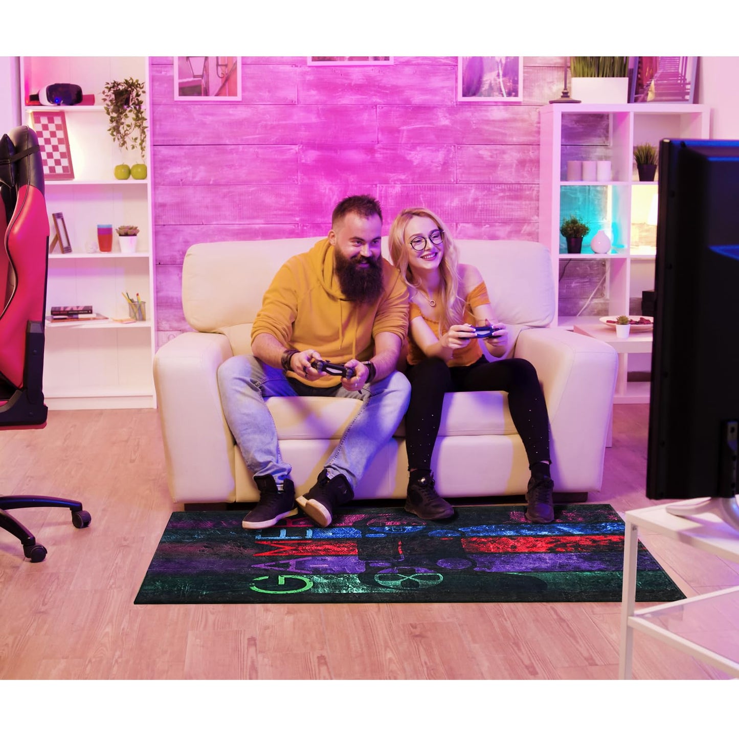 Gaming Chair Mat for Hardwood Floor 36"X 48" Heavy Duty Office Desk Chair Rug for Under Game Rolling Chairs Computer Decor Protect Mats Low Pile Non-Slip Rubber for Carpet & Tile Floor-Game