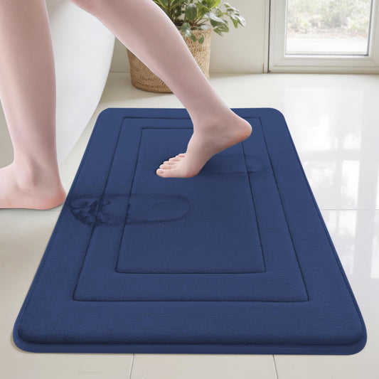 Cupic Cupid Super Soft Memory Foam 20" x 32" Bath Mats for Bathroom Floor Shower & Tub, Navy Blue Bathroom Rugs Non Slip Washable, Water Absorbent Bath Rugs, Quick Dry Bath Carpet