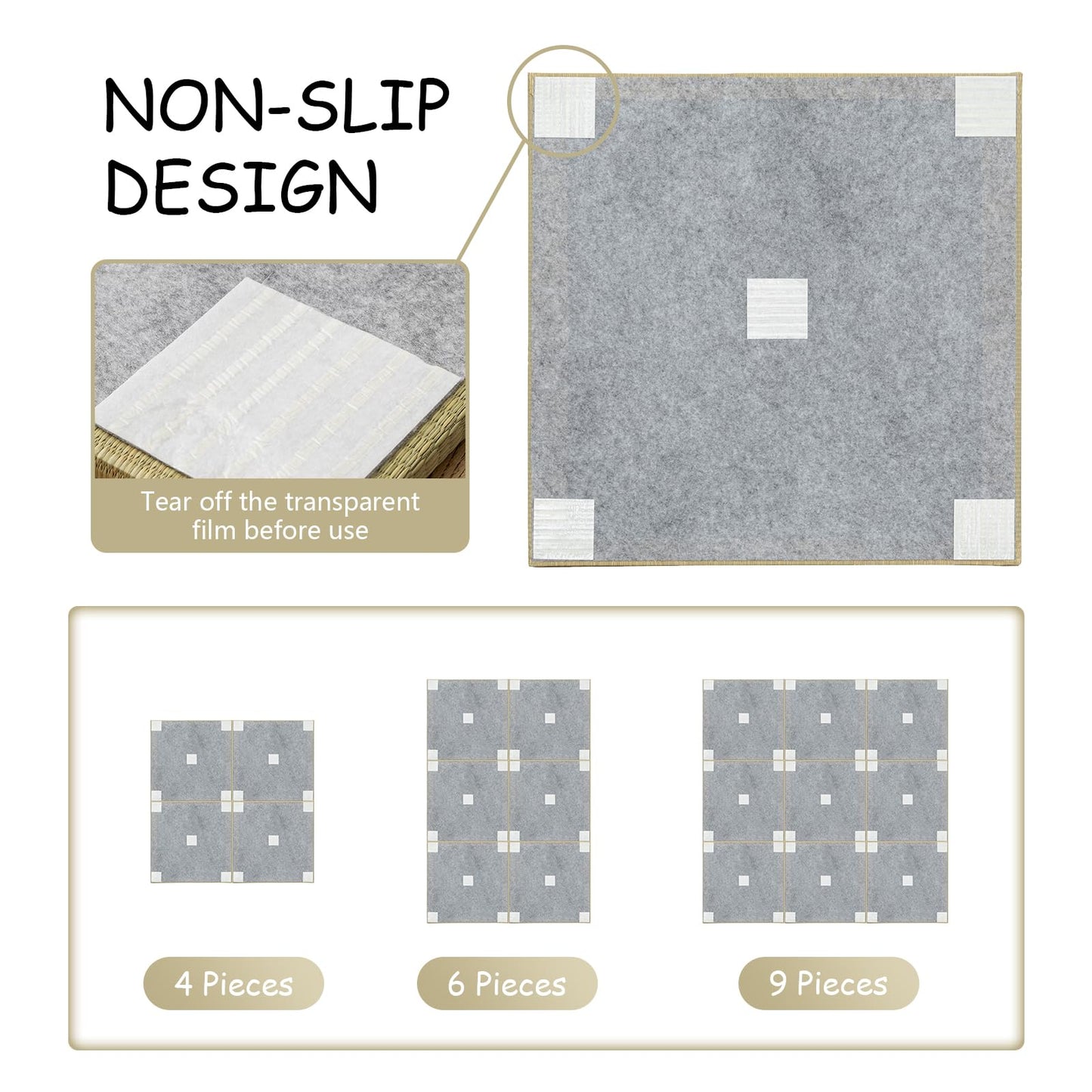 HAGiHARA Japanese Tatami Mat, Patchwork Tatami Floor Mats, 64" x 64" Foldable Square with Non-Slip Design for Bedroom, Crawling and Yoga, Made of Rush Grass, Igusa(Without Edge/4 Picecs)