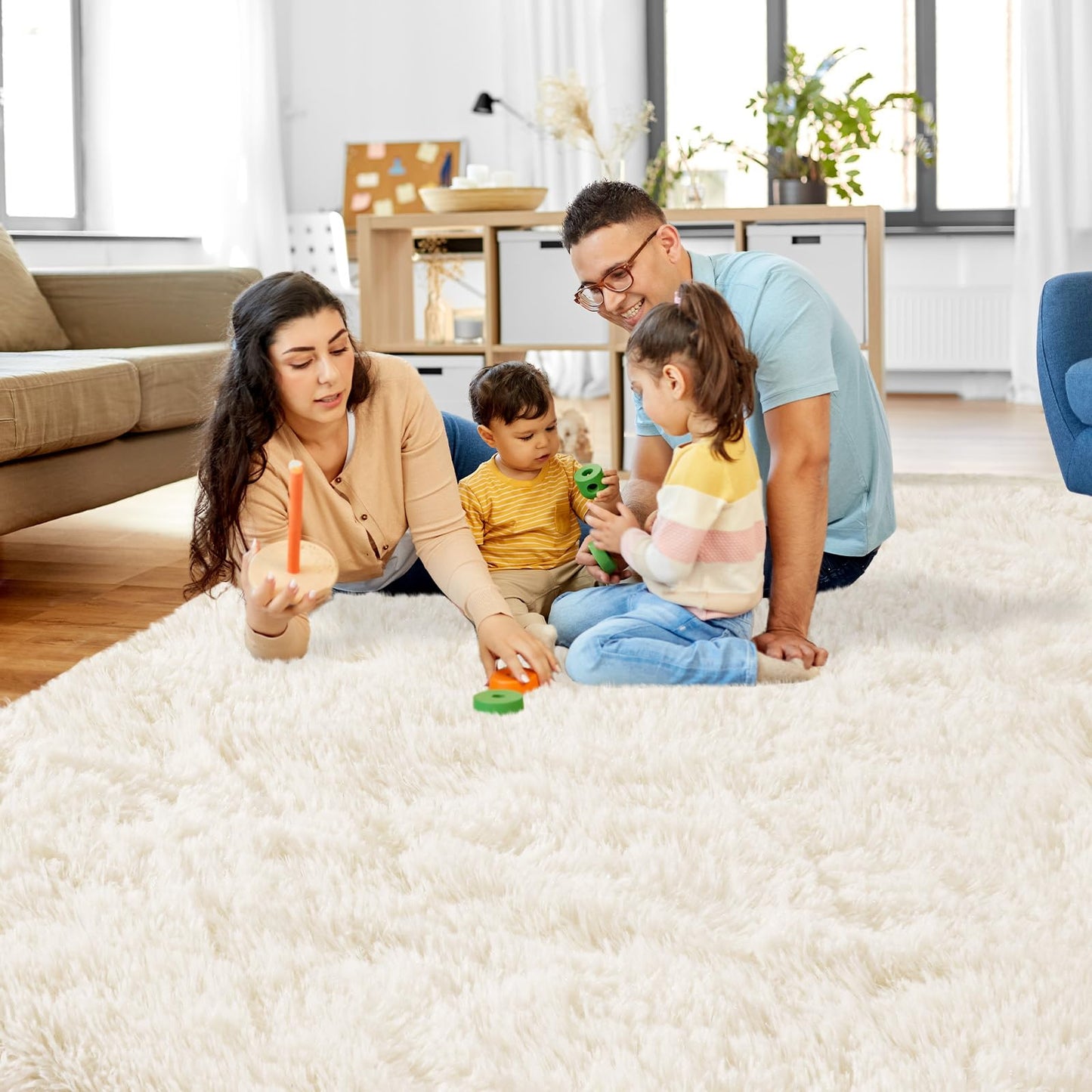 Mugorn 5x7 Rugs for Living Room, Large Fluffy Cream White Area Rugs for Bedroom, Soft Carpet Shag Kids Rug with 4 Non-Slip Rug Pads (5ft x 7ft, Cream White)