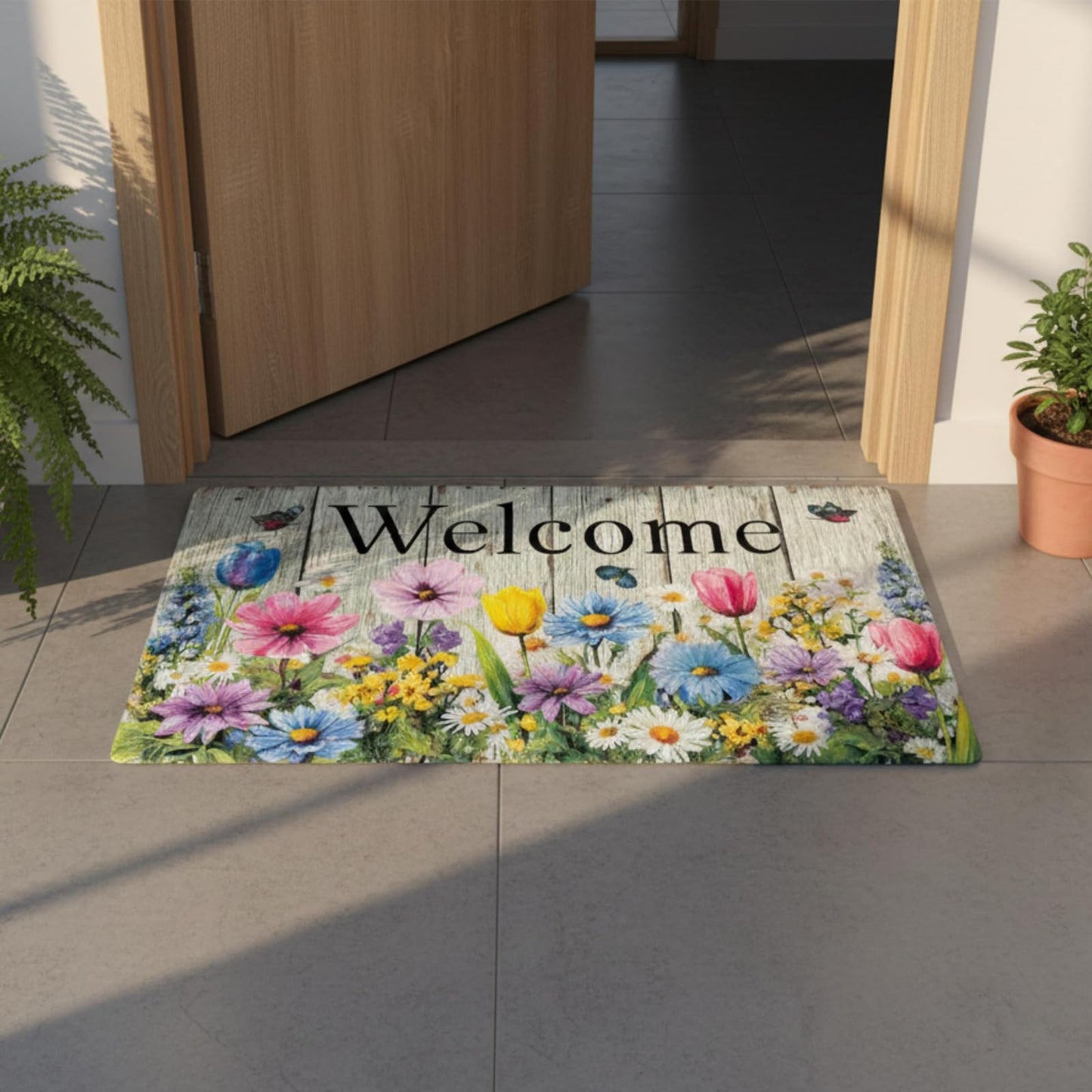 XADP Welcome Mat 17x29 Inch Spring Summer Outdoors Indoors Front Door Mat, Low Profile Doormat for Outside Inside Home Entrance, Non Slip Rubber Back Floor Rugs for Entryway, Flower