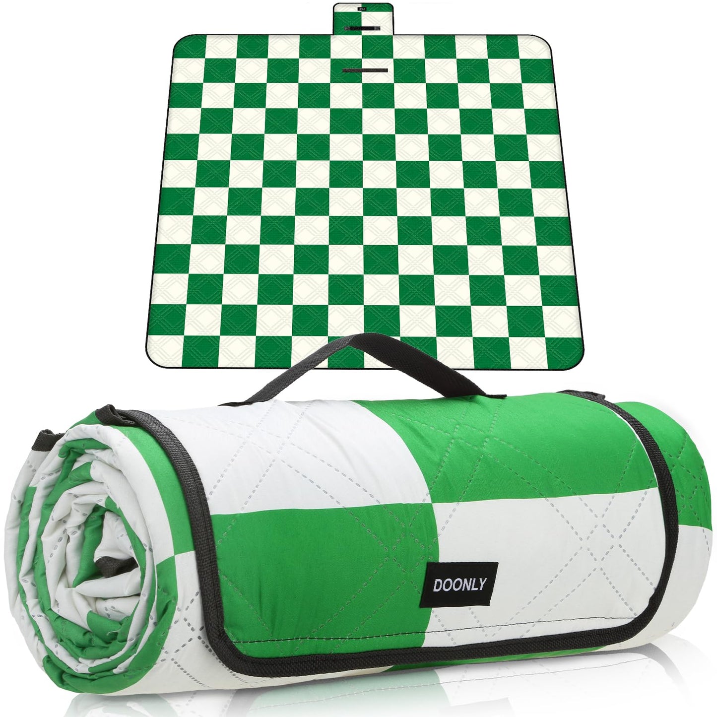 Doonly Picnic Blanket, Large Waterproof Sandproof Beach Blanket, Foldable Outdoor Blanket Gingham Picnic Mat for Beach, Camping, Park, Grass, Lawn, Travel (Green)