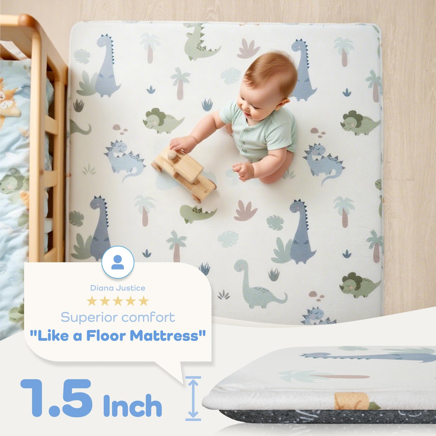 PaPaMat 1.5" Thick Baby Play Mat 50x50 Memory Foam Crawling Mat for Floor, Non-Slip Tummy Time Playmat for Toddlers Infant, Nursery, Dinosaurs