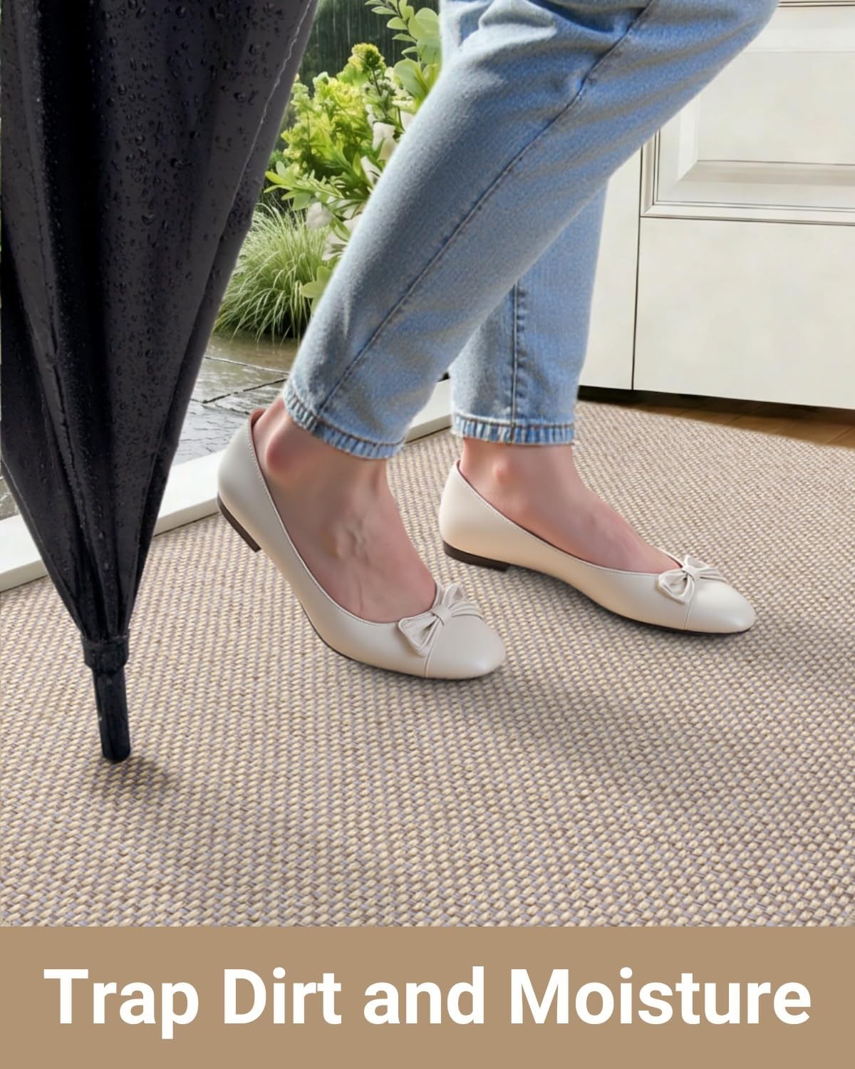 HearthCraft Ultra Thin Front Door Mat, 24x36 Rug for Entryway Indoor, Non-Slip Low Profile Doormat with Rubber Backing, Durable Waterproof for Home, Patio, Porch, Beige