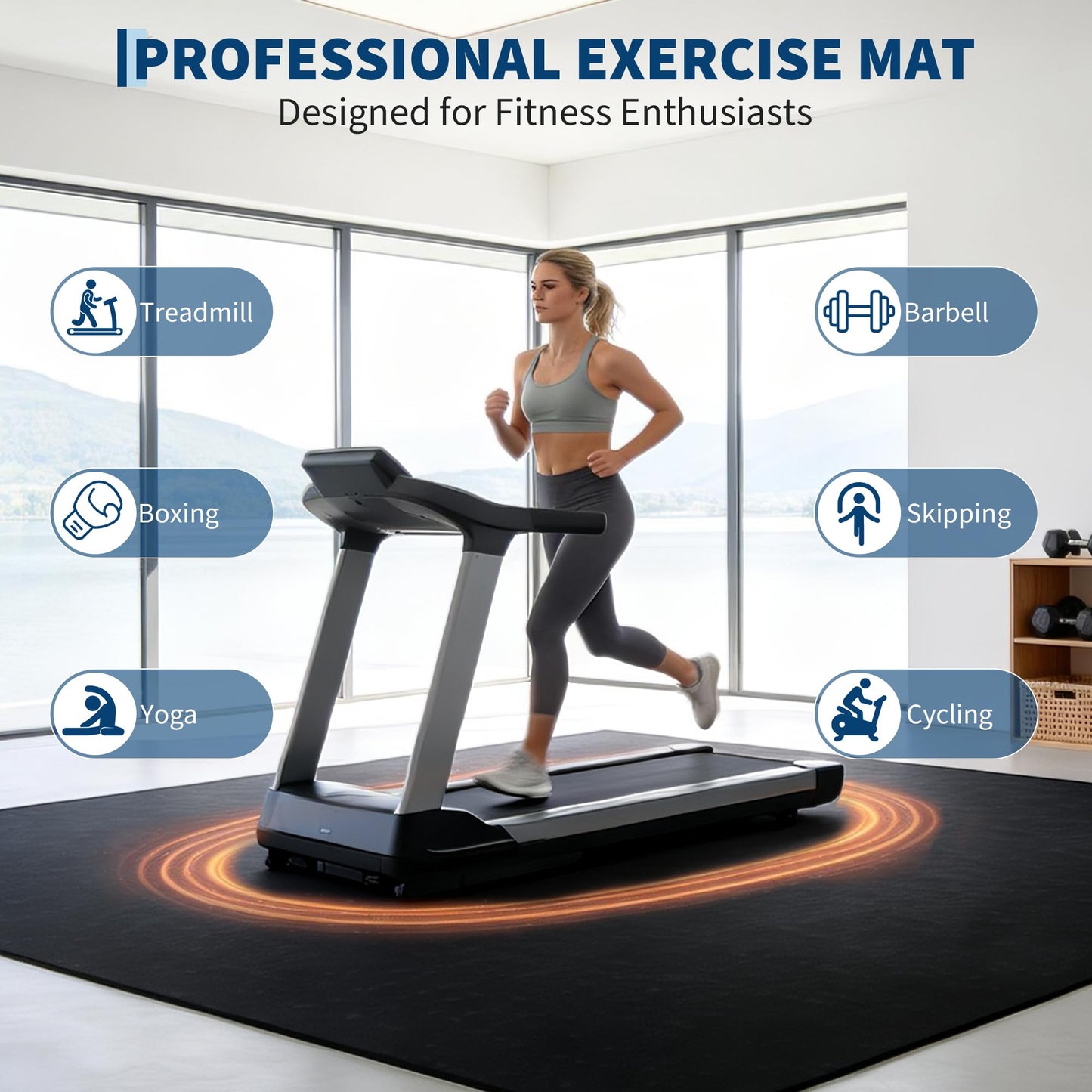 Garvee Exercise Equipment Mats 0.56" Thick 48 Sq ft Gym Flooring – 12 Tiles (24" x 24") Rubber Top with High Density EVA Foam, Interlocking Puzzle Workout Mats for Home Gym Exercise– Black