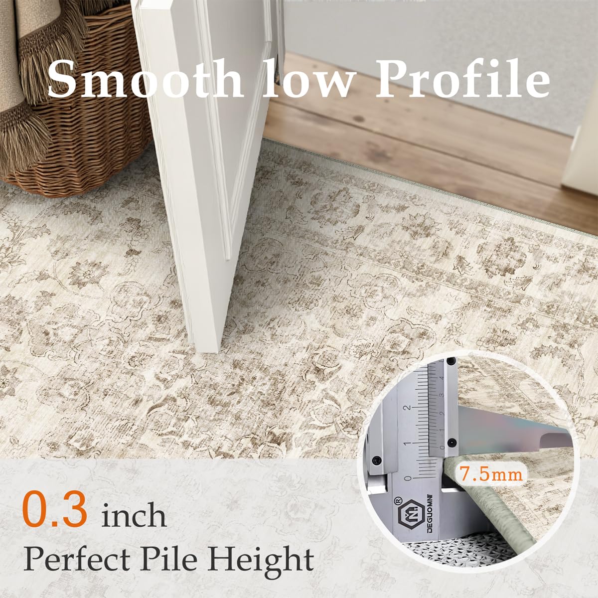 WondRg 2x6 Washable Neutral Runner Rug Beige Vintage Hallway Kitchen Carpet Non-Slip Soft Low Pile Farmhouse Throw Rug for Bedroom Bathroom Laundry Living Room