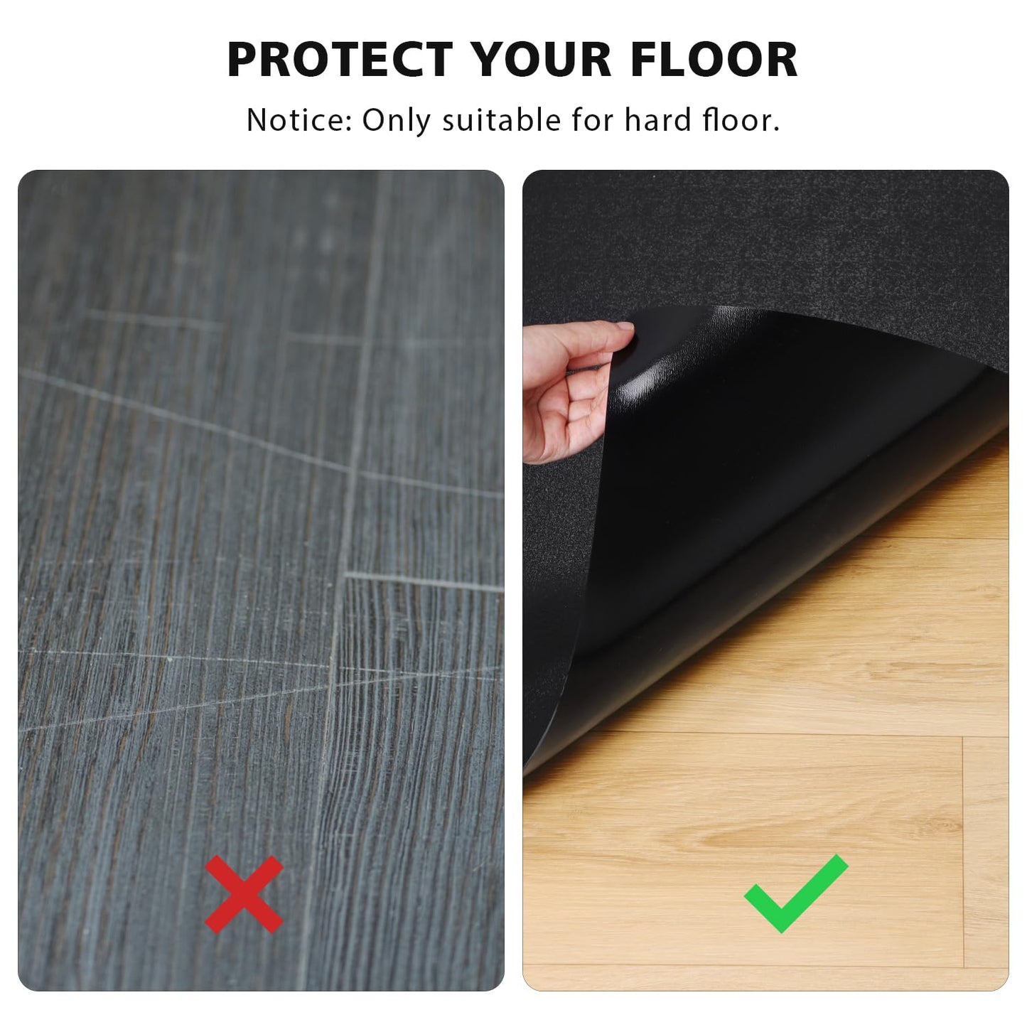 FURKIT Vinyl Floor Mat for Home，5'×7' Black Waterproof Area Mat for Under Dining Room Table, Sturdy Plastic Rug Protector for Kitchen, Living Room, Yard, Garage