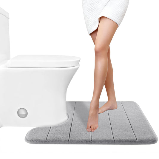 Yimobra Memory Foam Toilet Bath Mat U-Shaped, Commode Contour Rug, Soft and Comfortable, Super Water Absorption, Non-Slip, Thick, Machine Wash and Easier to Dry for Bathroom, 24 X 20 Inches, Grey