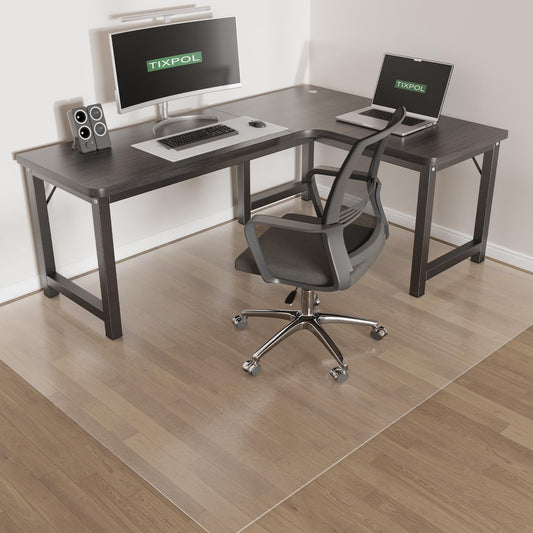 0.08" Thicker Chair Mat for Hard Floors, tixpol 48" x 60" Office Chair Mat for Hardwood Floors, Non-Slip Hard Floor Protector Desk Mat for Home, Vinyl Floor Mat for Kids, Pets - Not for Carpet (Clear)