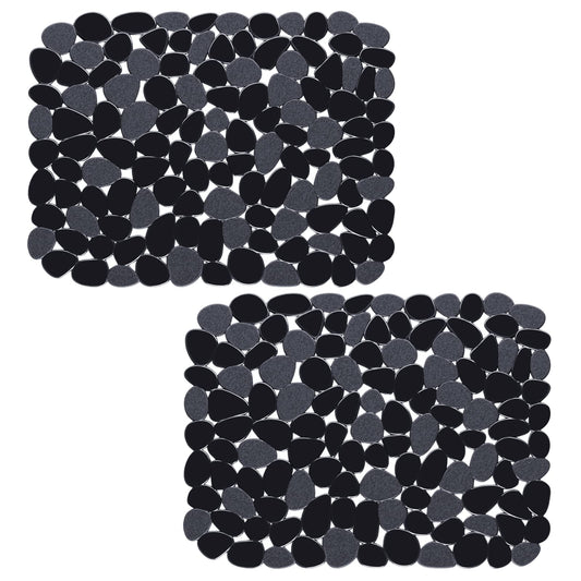 Bligli Pebble Sink Mat for Stainless Steel/Ceramic Sinks, 2 Pack PVC Sink Protectors Mats for Bottom of Kitchen Sink, Dish Drying Mat for Dishes and Glassware, 15.7 x 11.8 inch, Black