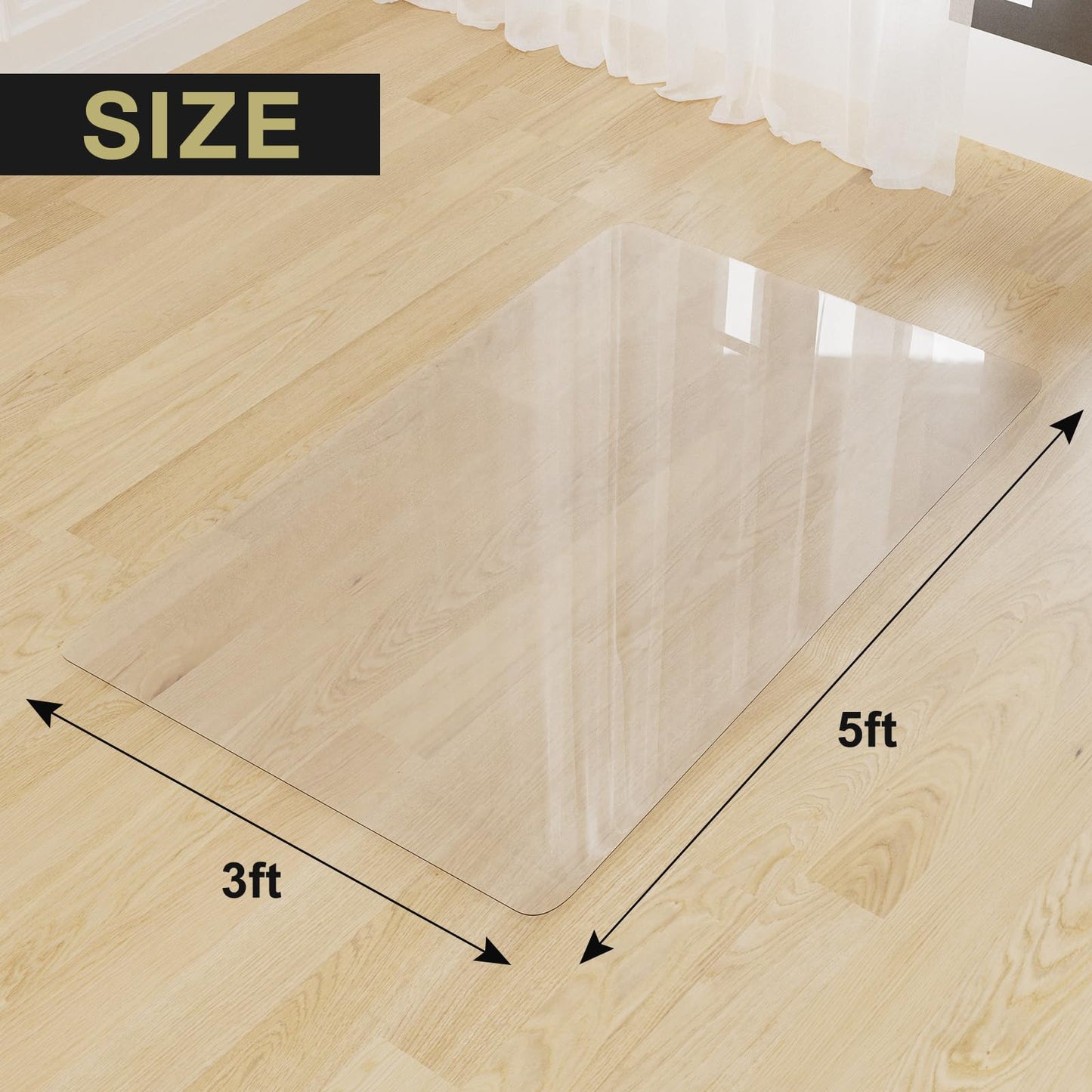 NENSIUM 3' x 5' Crystal Transparent Area Mat for Hard Floor, Waterproof Thick PVC Floor Protetor for Home, No Scratch Durable Plastic Floor Mat for High Traffic Area