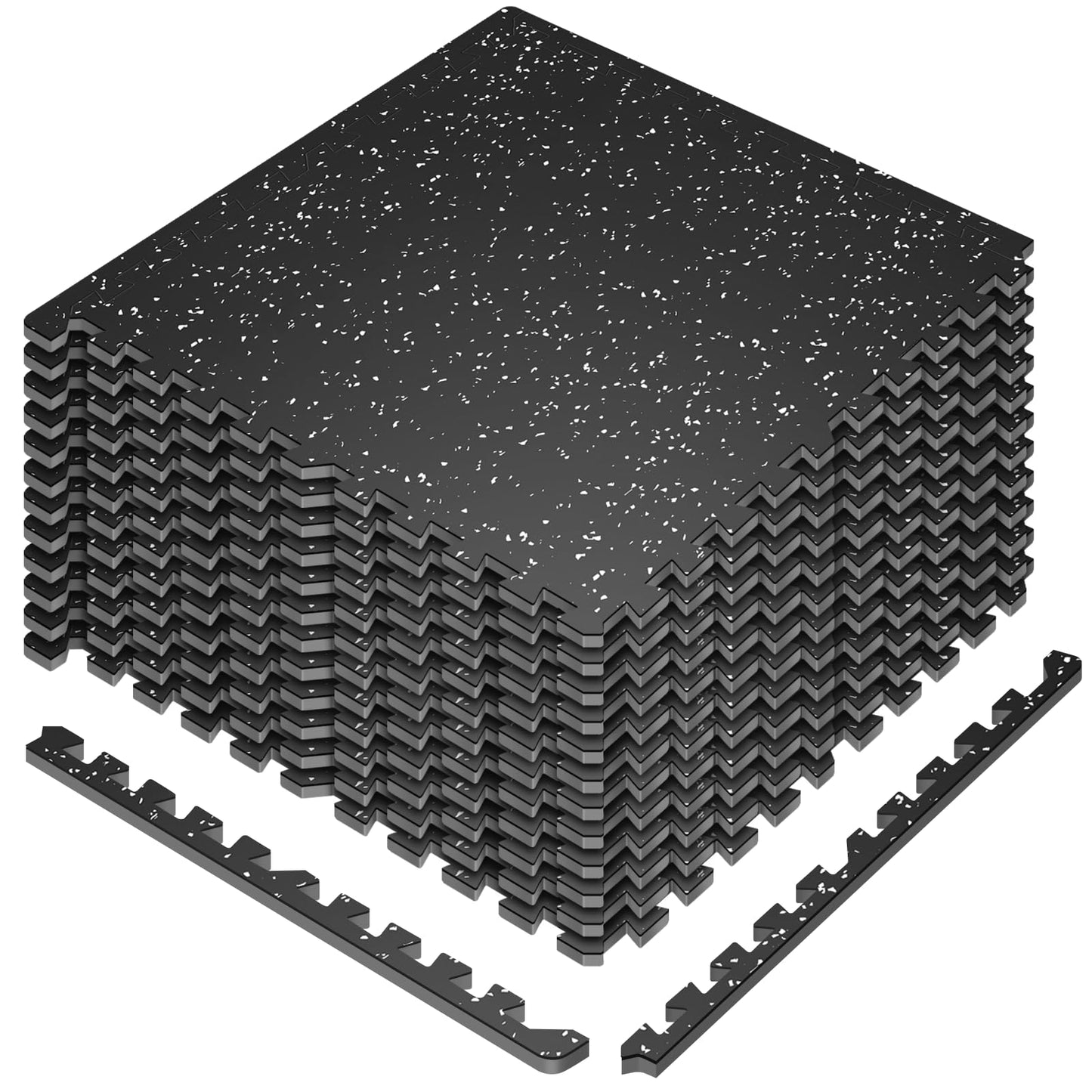 HOTMVP Interlocking Exercise Equipment Mats, 0.56" Thick 12 Tiles (48 Sq Ft) - Rubber Top Gym Flooring with High Density EVA Foam, Heavy Weight Workout Mats for Home GymFloor Protection,Black/White