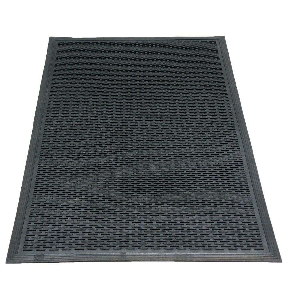 Rubber-Cal "Dura-Scraper Linear" Commercial Rubber Entrance Door Mat - 3/8 in x 3 ft x 5 ft - Black