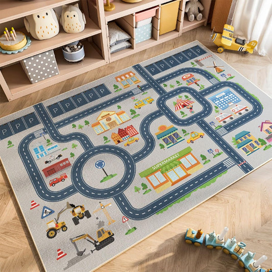 HOJOMACA Kids Rug Mat Carpet 5×7ft, Car Rugs for Kids Toy Cars, Non Slip Floor Mats for Children, Educational Area Play Rugs for Children's Playroom Bedroom